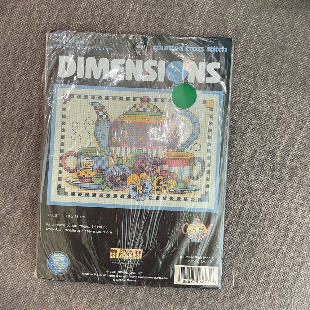 Dimensions Counted Cross Stitch 6877 Teatime Pansies 7 X 5 New